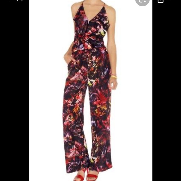 Karen Millen Floral Jumpsuit Size 8 36 bust , 28 waist 40 hips approx 30 inseam - Picture 1 of 8